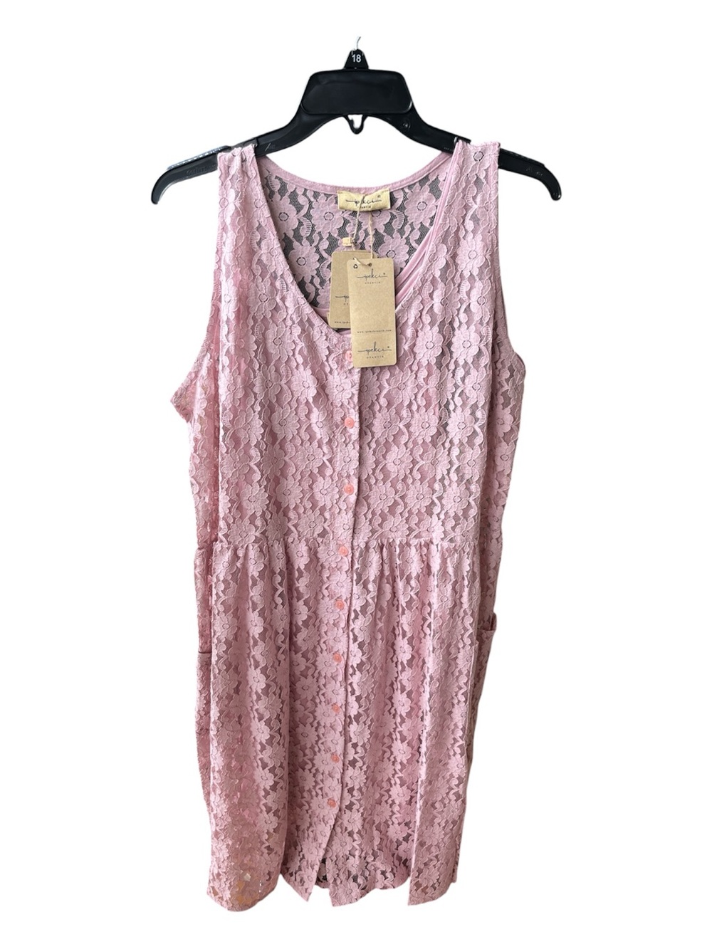 NWT Ipekci Otantik Pink Lace Boho Midi Dress - Linen Blend - Medium / Large.